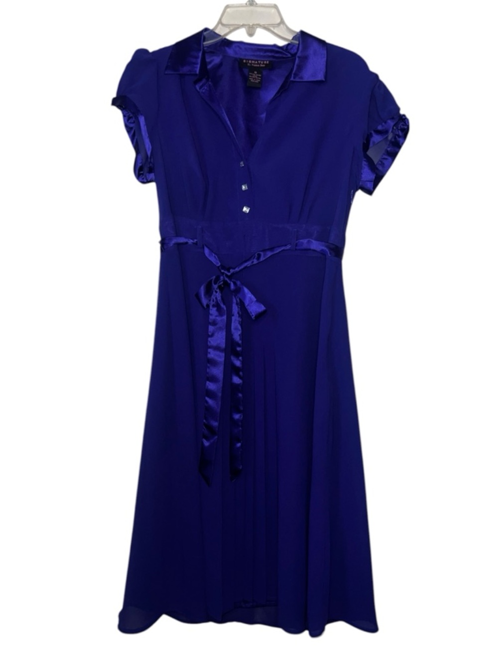 Signature by Robbie Bee Purple Fit N Flare Belted Short Sleeve Midi Dress 10